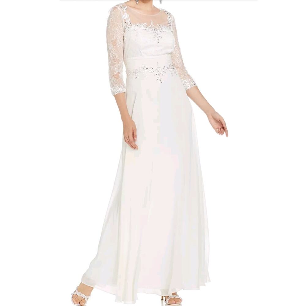 NEW Decode 1.8 Silver Embellished Floral Lace Ivory Wedding Dress Size 10
